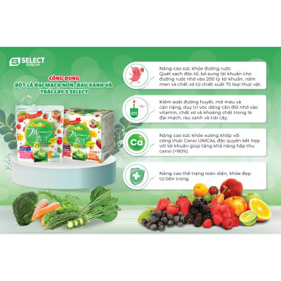 Bột lá đại mạch non, rau xanh và trái cây S Select Nhật Bản ( hộp 60 gói)