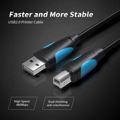  Cáp máy in VENTION USB2.0 Male to Male 10m / 32.8ft cho HP / Canon / Epson (Đen) - Đen - 10m