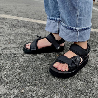 Giày Sandal Nữ The Bily 01W Quai Chéo Dây Rút - Màu Đen BL01WD