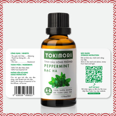 Tinh Dầu Bạc Hà TOKI MORI Xuất Khẩu Nhật Bản (50ml) 100% Thiên Nhiên, Xông Phòng, Khử Mùi, Kháng Khuẩn, Đuổi Muỗi, Giảm Stress, An Toàn Cho Trẻ.