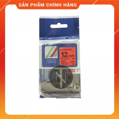 [Combo 5 hộp] Nhãn In đa lớp Tz2-431 - Đen nền đỏ 12mm x 8m - Hàng nhập khẩu