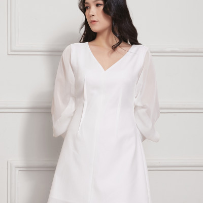 Đầm Suông Chiffon Tay Nhún, Chít Ben Ngược Maxivic, La Mộc - LM012218