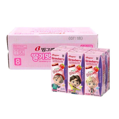 Thùng 24 hộp Sữa dâu ít đường 200ml nhãn hiệu Binggrae