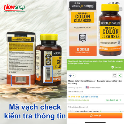 Colon Cleanser Mason Natural Hộp 100 viên làm sạch đại tràng giảm đầy hơi tiêu hóa khỏe ngừa táo bón