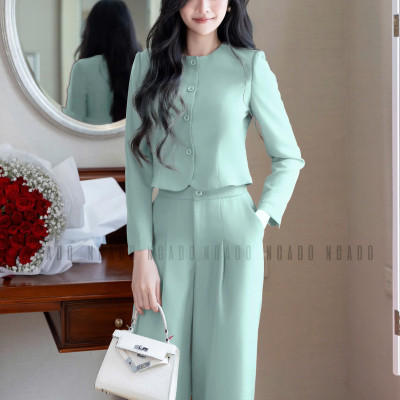 Set áo quần xanh mint cổ tròn NGADO , set áo quần dài , set công sở , dạo phố