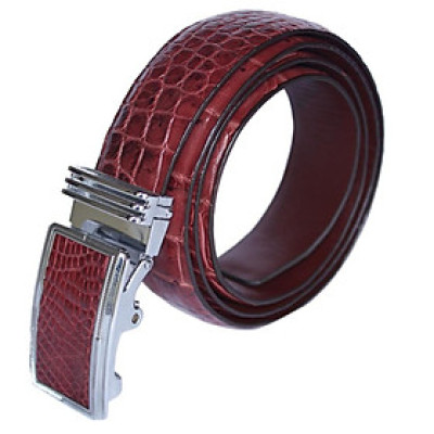 HP4807 - Dây nịt nam da cá sấu Huy Hoàng gai bụng 3,5P màu đỏ đô