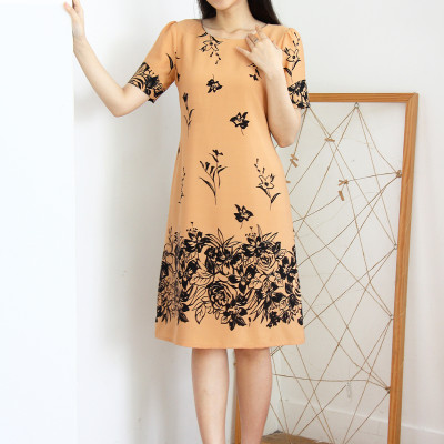 Đầm trung niên TIFALU LD648H dáng suông lụa hoa co giãn nhẹ mát