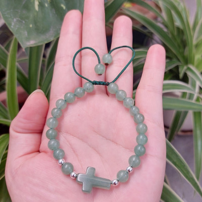 Vòng chuỗi mân côi đá thạch anh xanh thiên nhiên 