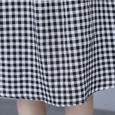 Đầm suông sơ mi form rộng kẻ caro, Đầm sơ mi nữ dáng dài tay ngắn phong cách công sở Haint Boutique Da174