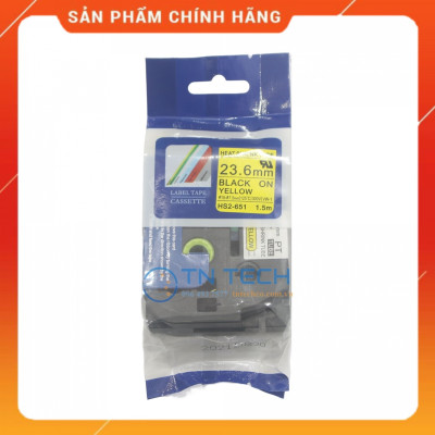 Ống co nhiệt HS2-651 - Đen nền vàng 23.6mm x 1.5m - Dùng cho máy in ống BROTHER - AIMO [Hàng nhập khẩu]