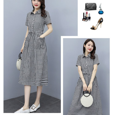 Đầm nữ công sở thiết kế sơ mi cổ đức tay ngắn thanh lịch, thiết kế túi hông kèm dây thắt eo Haint Boutique Da174