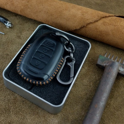 Bao Da Chìa Khóa Handmade Hyundai Accent 4 nút Ép phôm Da Bò Thật - hàng chính hãng