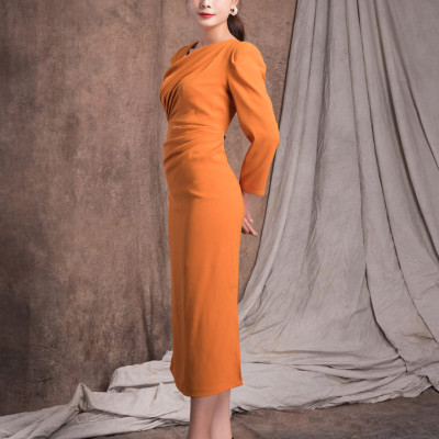 Đầm Lụa Cam Cổ Chữ V Xéo Dáng Vest Maxivic M012307