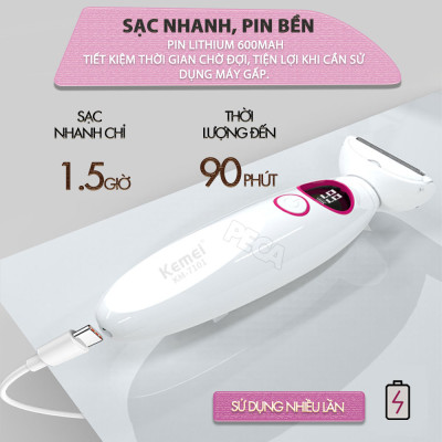 Máy tẩy lông đa năng 11in1 Kemei KM-7101 gồm đầu thay thế chuyên dụng cạo lông, sử dụng toàn thân - Chính hãng