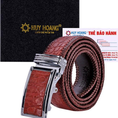 Thắt Lưng Nam Da Cá Sấu Đan Viền Bản Lớn Huy Hoàng HT4290 - Nâu Đỏ