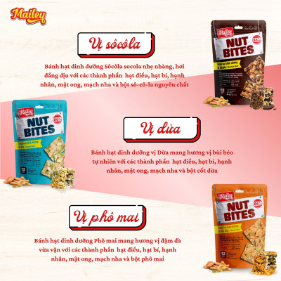 Bánh hạt dinh dưỡng NUT BITES Mailey túi 96g - thơm ngon từ hạt tự nhiên,tiện lợi và giàu dinh dưỡng