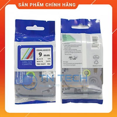Nhãn In TZ2-S221 - Đen nền trắng 9mm x 8m - Dùng cho máy in BROTHER - AIMO - PUTY [Hàng nhập khẩu]