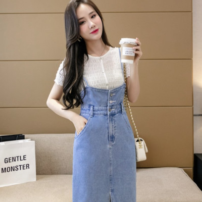 [ĐẸP CHẤT] Đầm yếm jean dài cài nút xẻ tà dáng suông mềm mại năng động C082