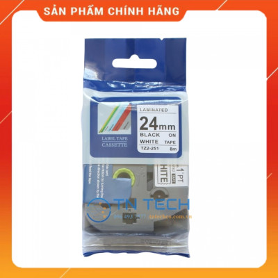 Nhãn In Tz2-251 - Đen nền trắng 24mm x 8m - Dùng cho máy in BROTHER - AIMO - PUTY [Hàng nhập khẩu]