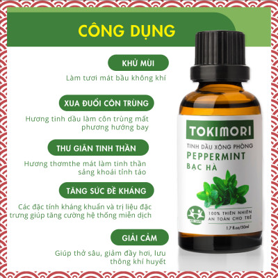 Tinh Dầu Bạc Hà TOKI MORI Xuất Khẩu Nhật Bản (50ml) 100% Thiên Nhiên, Xông Phòng, Khử Mùi, Kháng Khuẩn, Đuổi Muỗi, Giảm Stress, An Toàn Cho Trẻ.