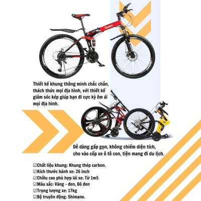 Xe Đạp Thể Thao Địa Hình Gấp Gọn Ngoài Trời Vành 26 Inch
