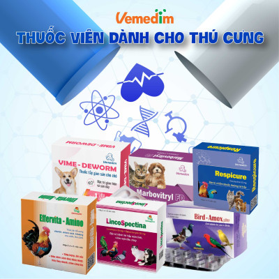 Vemedim Trimesul uống dùng cho gà đá bị CRD, tụ huyết trùng, thương hàn, e.coli, lọ 50 viên