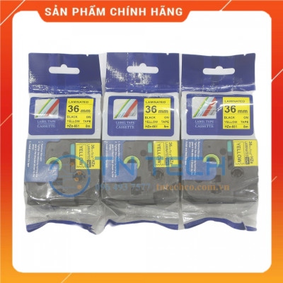 Nhãn In HZE-661 - Đen nền vàng 36mm x 8m - Dùng cho máy in BROTHER - AIMO - PUTY [Hàng nhập khẩu]