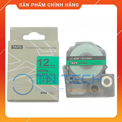 NHÃN IN TEPRA-EPSON LC-4GBP (SC12GW) – CHỮ ĐEN NỀN LÁ 12MM X 8M [Hàng nhập khẩu]