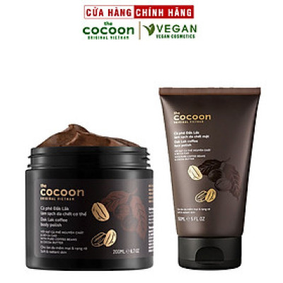 Bộ cà phê Đắk Lắk làm sạch da chết Cocoon: Cà phê Đắk Lắk làm sạch da chết mặt 150ml + Cà phê Đắk Lắk làm sạch da chết cơ thể 200ml