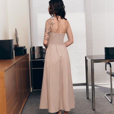 DOTTIE - Đầm midi xoắn ngực - Beige - D0701