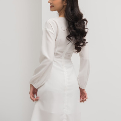 Đầm Công Sở Lụa Hàn Cổ Thuyền Xẻ Tà Maxivic, La Mộc - LM92114