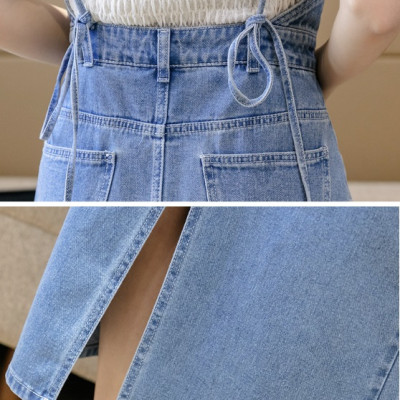 [ĐẸP CHẤT] Đầm yếm jean dài cài nút xẻ tà dáng suông mềm mại năng động C082