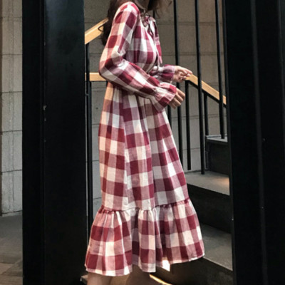 Đầm Ca Rô Nơ Cổ Thanh Lịch DN063 MayHomes