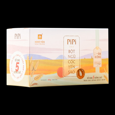 Bột Ngũ Cốc Yến Sào PiPi - Nhà Yến Nha Trang - Hộp 10 Gói - Loại Ít Đường - Bột Ngũ Cốc Ăn Kiêng Giảm Cân - Bột Ngũ Cốc Dinh Dưỡng - Hàng Chính Hãng
