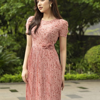 Váy Hoa Dài Dáng Xòe LUPERI Cổ Tròn Thanh Lịch LFV3264