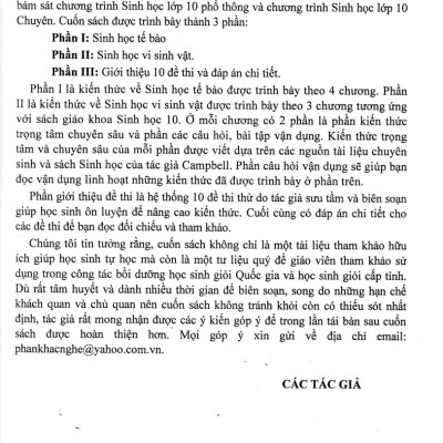 BỒI DƯỠNG HỌC SINH GIỎI SINH HỌC 10 (BIÊN SOẠN THEO CHƯƠNG TRÌNH GDPT MỚI)