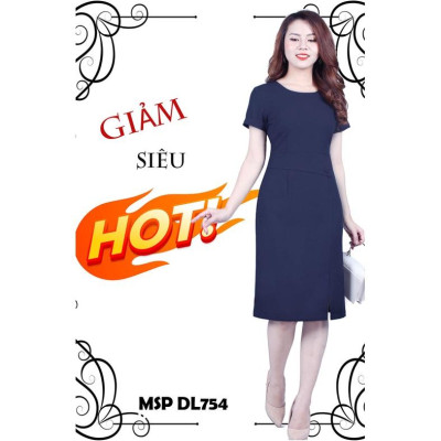 Đầm xanh đen xẻ tà nhẹ DL754