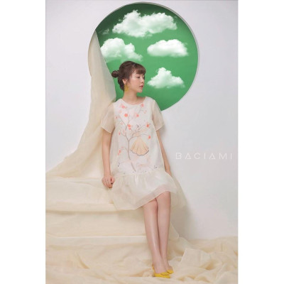 Baciami-Đầm Voan Họa Tiết Phôm Rộng