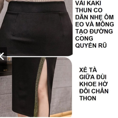 Chân váy body xẻ tà viền kim tuyến C052