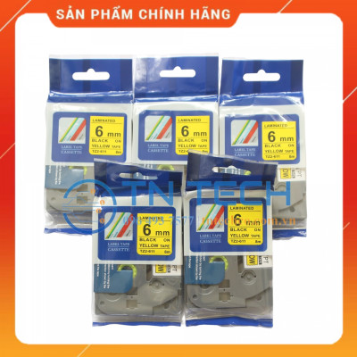 Nhãn In Tz2-611 - Đen nền vàng 6mm x 8m - Dùng cho máy in BROTHER - AIMO - PUTY [Hàng Nhập Khẩu]