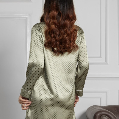 Đầm Ngủ Lụa Satin Cổ Sơ Mi Tay Dài Chấm Bi Maxivic, La Mộc - MM112105