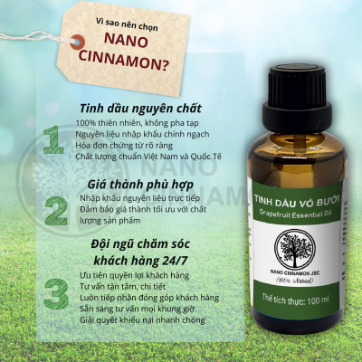 Tinh dầu Bưởi thiên nhiên nguyên chất Nano Cinnamon 10/30/50/100ml - thư giãn, khử mùi, dưỡng tóc khoẻ. Có kiểm định