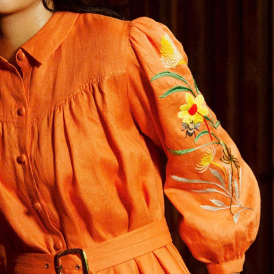 Đầm Suông Lá Sen Linen Thêu Tay Phong DRE212 thời trang thiết kế Hity