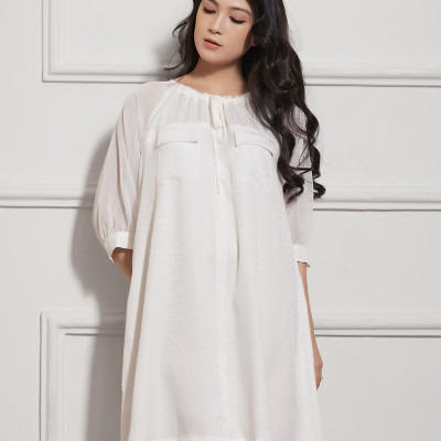 Đầm Babydoll Satin Cổ Tròn Tay Lỡ Maxivic, La Mộc - LM012213