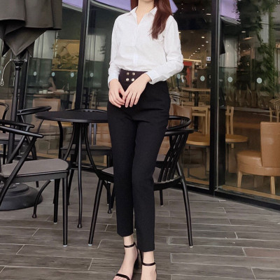 Quần baggy nữ Hiền Trần BOUTIQUE cạp cao vải Vitex cao cấp quần công sở 4 cúc bấm sang trọng thanh lịch