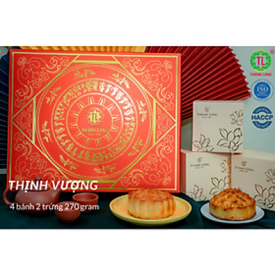 Bộ hộp Bánh trung thu Thịnh Vượng 4 bánh 2 trứng 270g - Thành Long - 1080g - tặng 1 hộp trà - VIỆT NAM