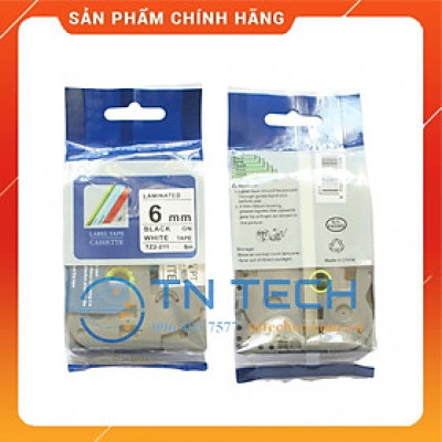 Nhãn In Tz2-211 - Đen nền trắng 6mm x 8m - Dùng cho máy in BROTHER - AIMO - PUTY [Hàng nhập khẩu]
