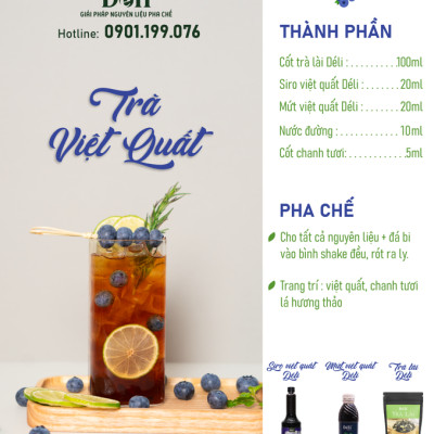 Siro việt quất Déli - 1 lít - đậm đặc, chuyên dùng pha chế trà trái cây, soda