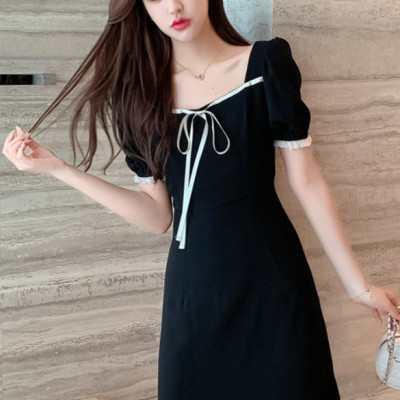 Đầm Ngắn Dễ Thương Nơ Trắng Và Viền Tay DN087 MayHomes Kiểu Dáng Thời Trang