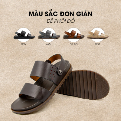 Sandal Tomoyo Da Bò Thật Đế Rãnh Chống Trượt TMS302